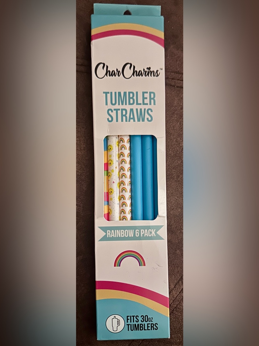 NIB- CharCharms Tumbler Straws- Rainbow 6 Pack- 30 oz. $11.99 Retail.